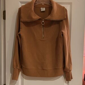 Varley Vine Half Zip in Rye (Tan Brown) Cowl Neck Sweater with Zipper